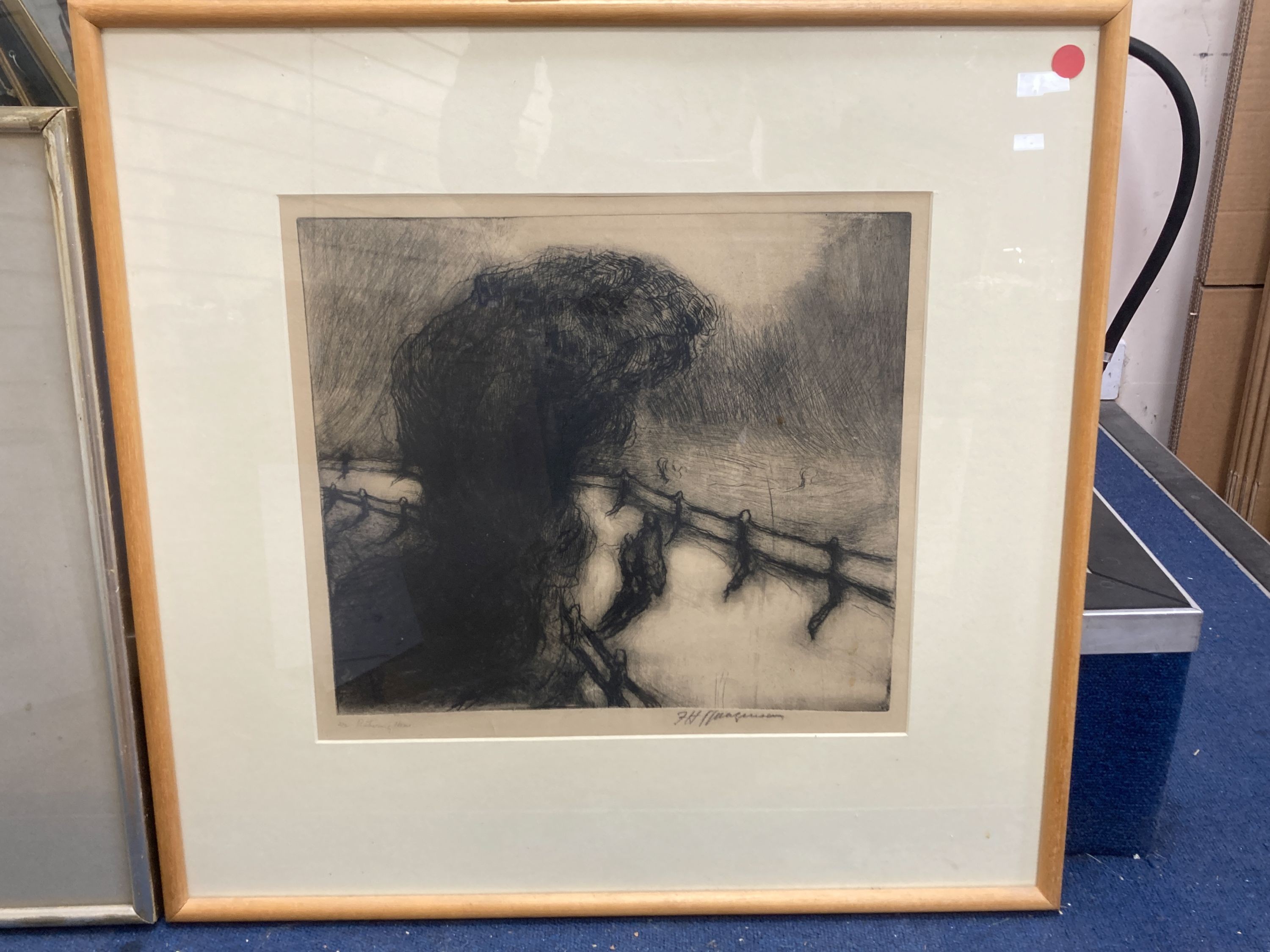 Modern British, two etchings, ‘Winter Trail’ & 'Returning Home', indistinctly signed, 30 x 41cm.